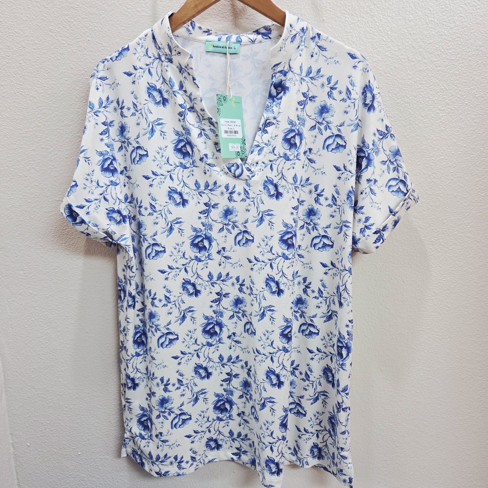 Elegant Blue Floral Women's Blouse